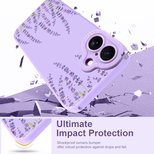 Image of Designed for iPhone 16 Case, Cute Lavender Flower Floral Pattern Design, Slim Soft TPU Liquid Silicone Protective Cover for Women Girls - Purple
