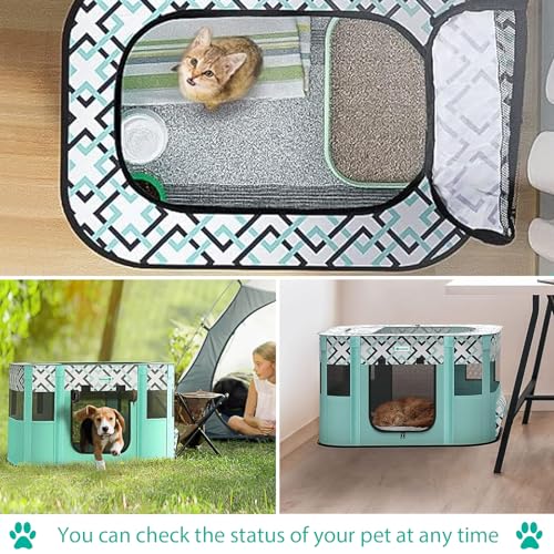 Enclos pour chiots d'intérieur : parc de jeu pliable vert pour chatons - 4