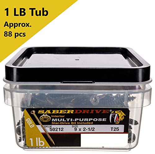 #9 x 2-1/4" Tornillos para madera Saberdrive Star Drive Multiuso con cabeza serrada y rosca serrada, resistente, 1 LB, aprox. 120 piezas miniatura 4