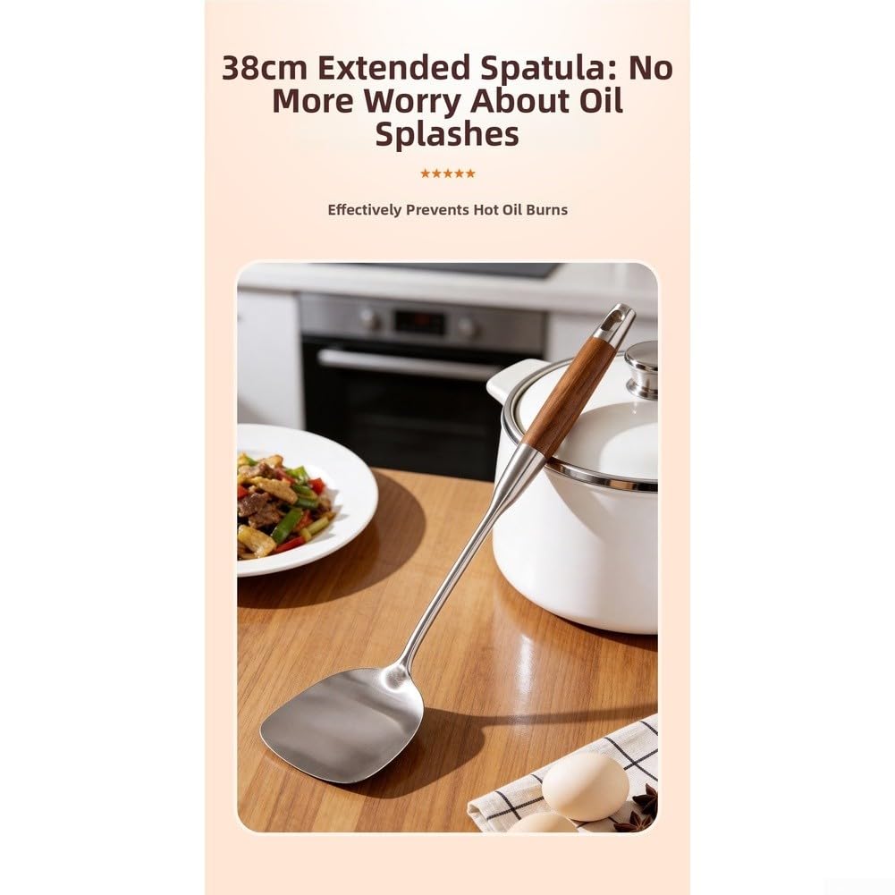Manico in legno, utensile da cucina, 39 cm, per padelle, wok (set da 4