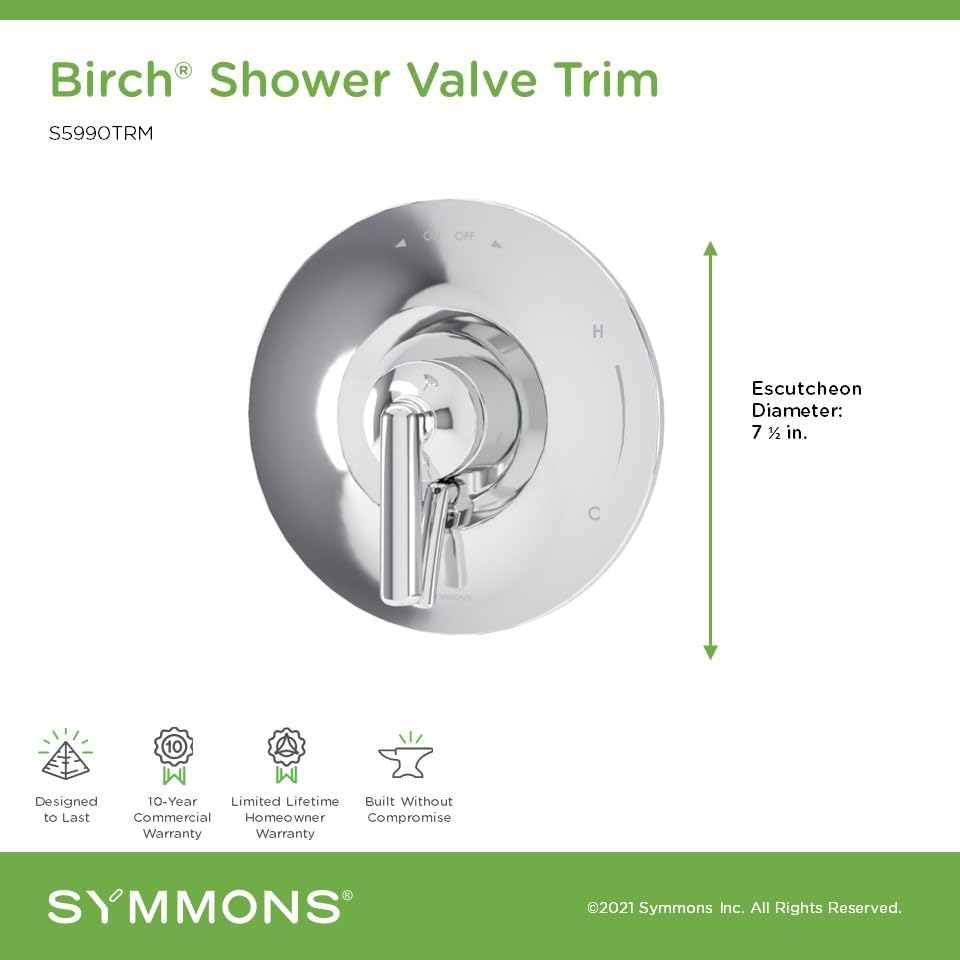 Symmons Birch Juego de Recortes para Válvula de Ducha Montada en Pared | Acabado Cromo Pulido con Palanca Control de Volumen (Válvula no incluida) - S5990TRM miniatura 3