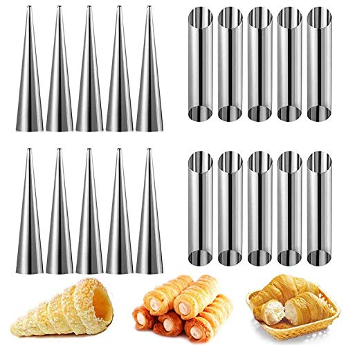 Cannoli Backform, 20 Stück Cannoli Form Tubes Küche Edelstahl Backcreme Horn Formen Backen, Horn Tubes Creme Rolle Kuchen Gebäck Spirale Horn Backform Backzubehör Cover