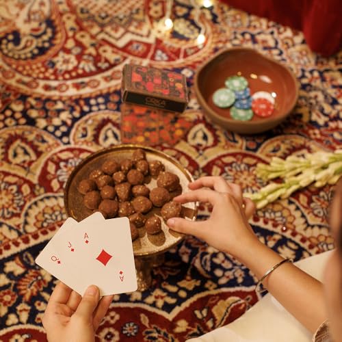 Image of Royal Celebration Gift Box | Luxury Indian Gift Hamper with Kashmiri Pampore Saffron 0.25g, Espresso Till Laddoo 70g & Premium Playing Card Deck | Festive, Diwali & Wedding Gift