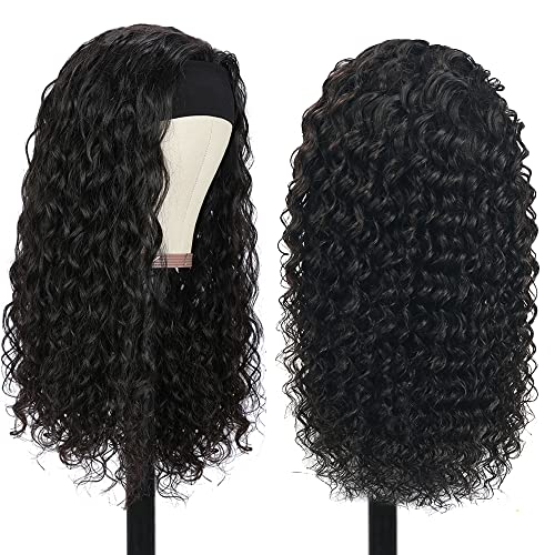 Image of XSY Headband Wig Human Hair Deep Wave Headband Wigs for Black Women No Lace Front Wigs Virgin Curly Headband Wig 150% Density (12 Inch, Natural Color)