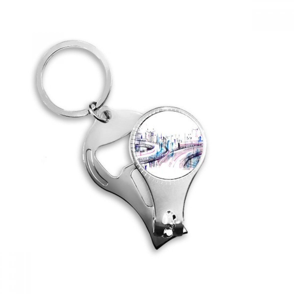 Cadeau idéal : porte-clés gratte-ciel aquarelle avec coupe-ongles