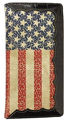 Men Wallet Western Bifold Check Book Style W045 American Flag