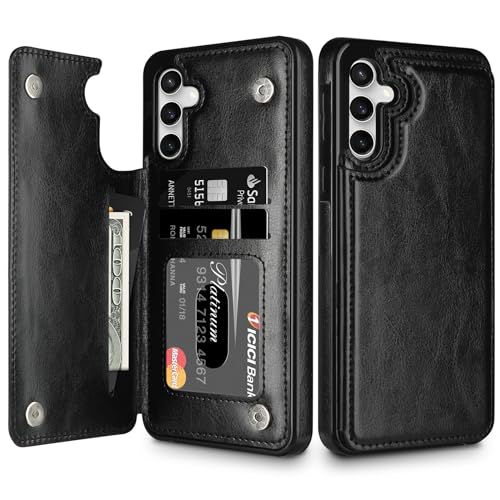 HianDier for Samsung Galaxy S23 FE Case with Card Holder Wallet Case for Women Men PU Leather Kickstand Protective Cover Magnetic Closure Shockproof Case for Samsung Galaxy S23 FE Phone Case-Black
