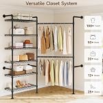 L2 Wall Mounted Closet System, Industrial Pipe Clothing Rack Clothes Racks with 2 Telescopic Rod & 6 Shelves, Heavy Duty Closet Organizers System in Wardrobe Closet, Black - Image 3