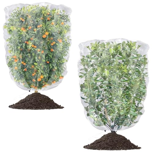Lot de 2 Filets de protection pour plantes Filet Arbre Fruitier Filet Anti-Insectes pour Plantes Filet de protection à mailles fines avec cordon de serrage pour plantes, légumes, fleurs (0,7 x 1 m)