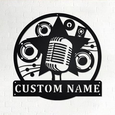 Custom Karaoke Microphone Metal Name Sign Artistic Metal Letter Welcome Sign Gift for Singer Housewarming Living Room Metal Wall Decor Cover