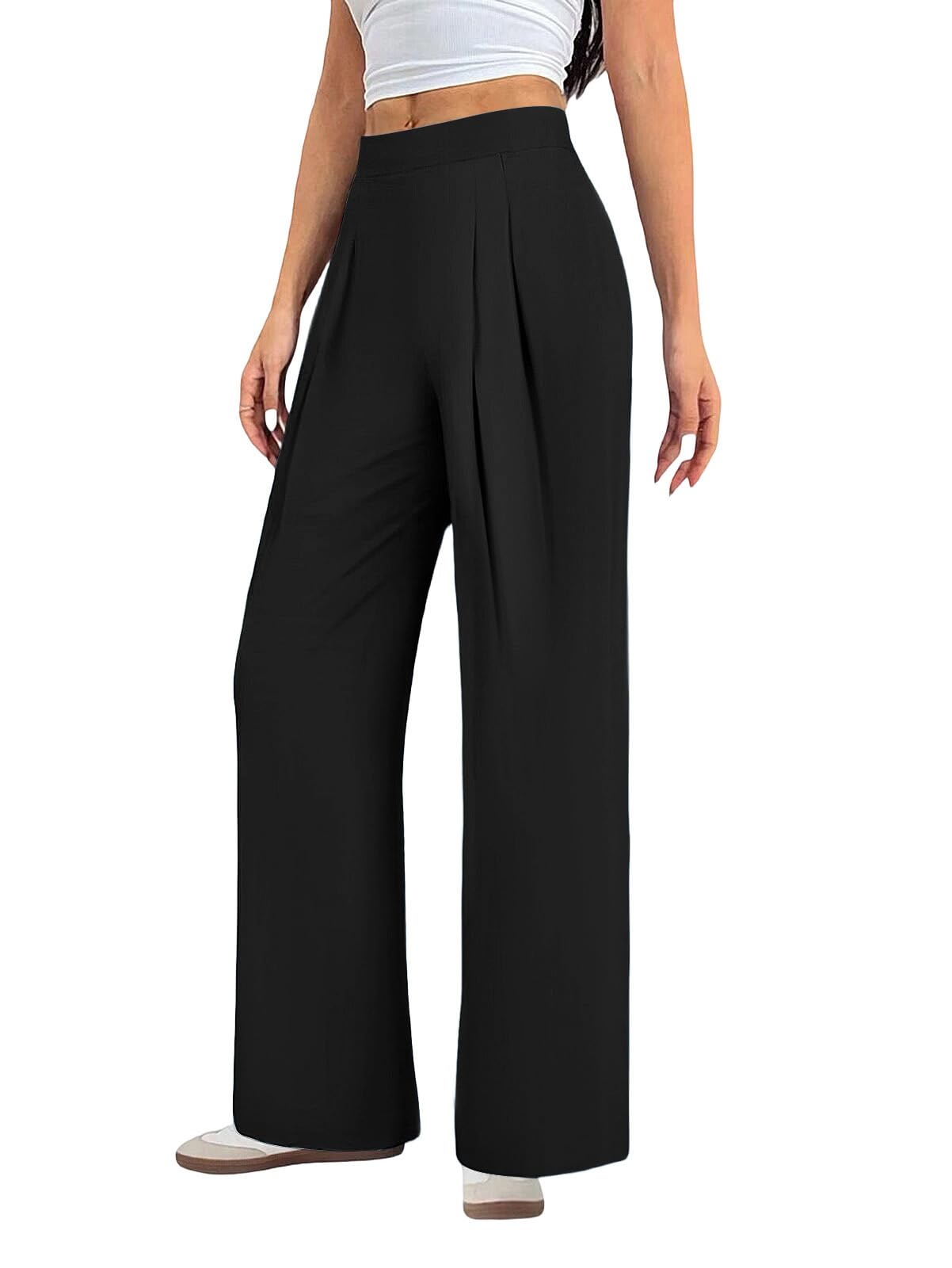 Womens High Waisted Casual Pants Wide Leg Stretchy Business Dress Work Pull On Trousers