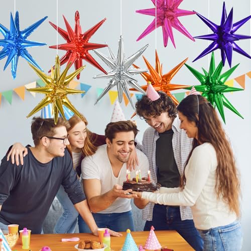 Image of TONIFUL 8 Pcs Explosion Star Balloons Colorful Foil Balloon Party Decor | 22 Inch Large Mylar Star Balloon for New Year Christmas Graduation Birthday Wedding Baby Shower Anniversary Party Supplies