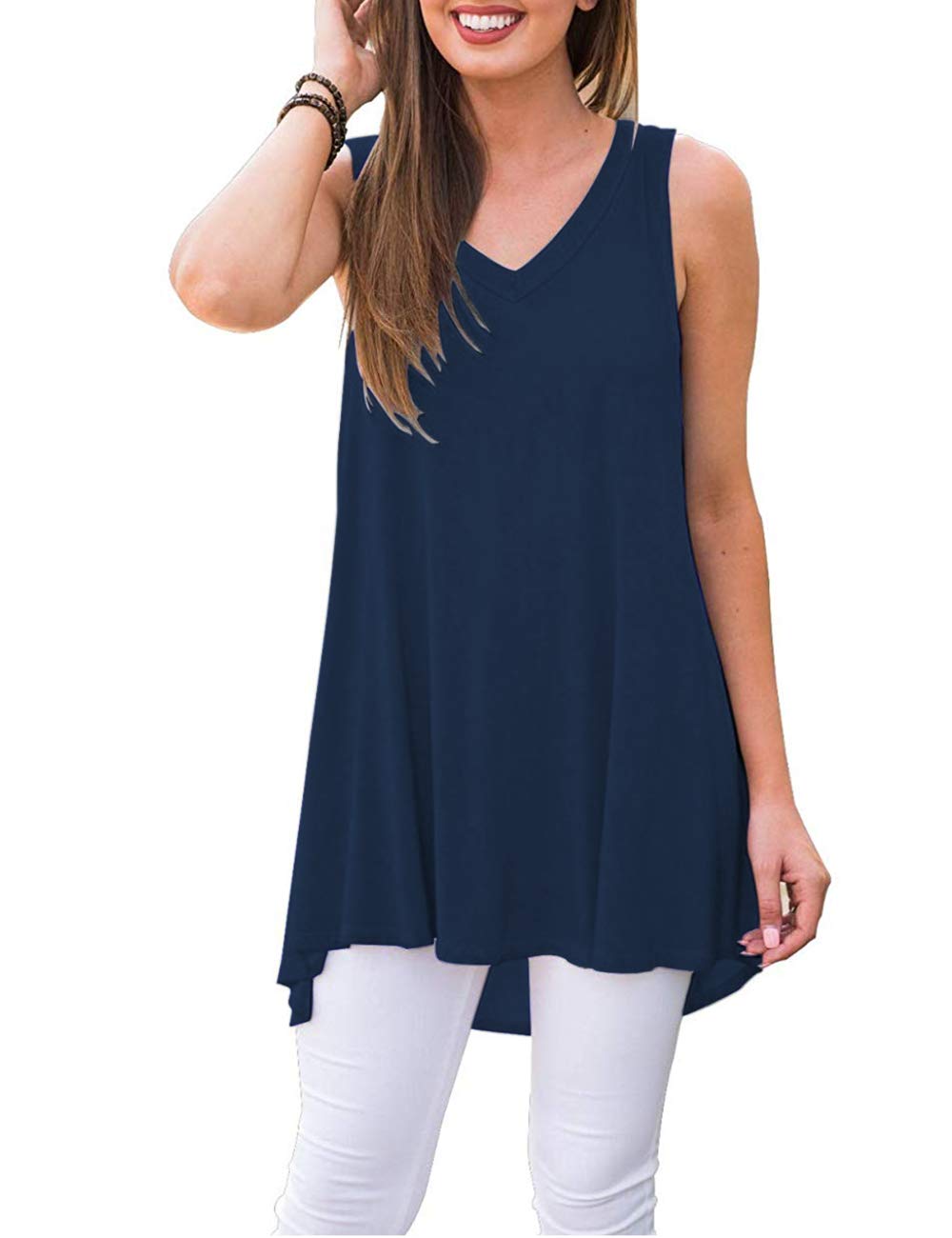 WNEEDU Women’s Tank Tops Summer Sleeveless Tops Casual T Shirts Long Flowy Tunic 2025