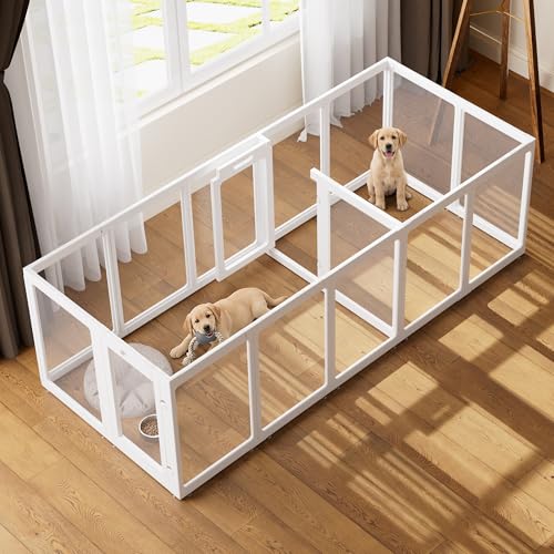 Image of Clear Acrylic Dog Playpen Indoor Pet Pen, 35 inch H, White, 16 Panels