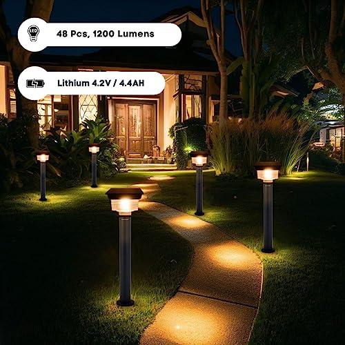 hardoll Solar Light Outdoor for Home Garden 48LED Waterproof Pillar Wall Gate Post Lamp with Pole(Pack of 1-Cool&Warm White, Aluminium+PC)