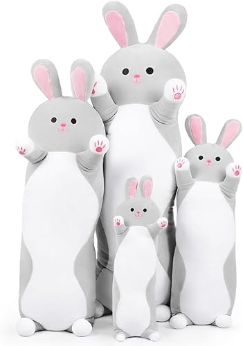 Miniatura 4 de Almohada de peluche de conejo largo, almohada corporal de peluche, regalo para niños y niñas (conejo gris, 43.3 pulgadas)
