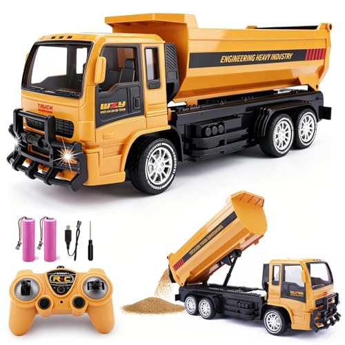 Jiakora Camion-Benne Télécommandé, Véhicule de Construction RC pour Enfants avec Lumière et Son, 2,4 GHz Camion Chantier Télécommandée Cadeau pour...