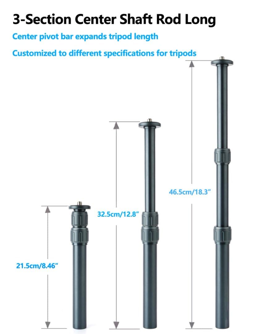 Rallonge de Trépied en Aluminium, Base Commutable 1/4" et 3/8", Longueur Maximale 46,5 cm, Capacité de Charge 3 kg