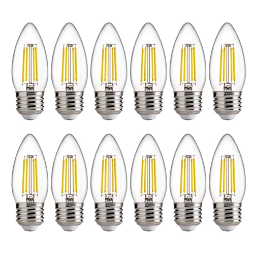 FLSNT 5000K Daylight Dimmable LED Candelabra Bulbs, 60W Equivalent, B11 E26 Base LED Chandelier Light Bulbs, 550LM, 12 Pack UL,CA65 List.