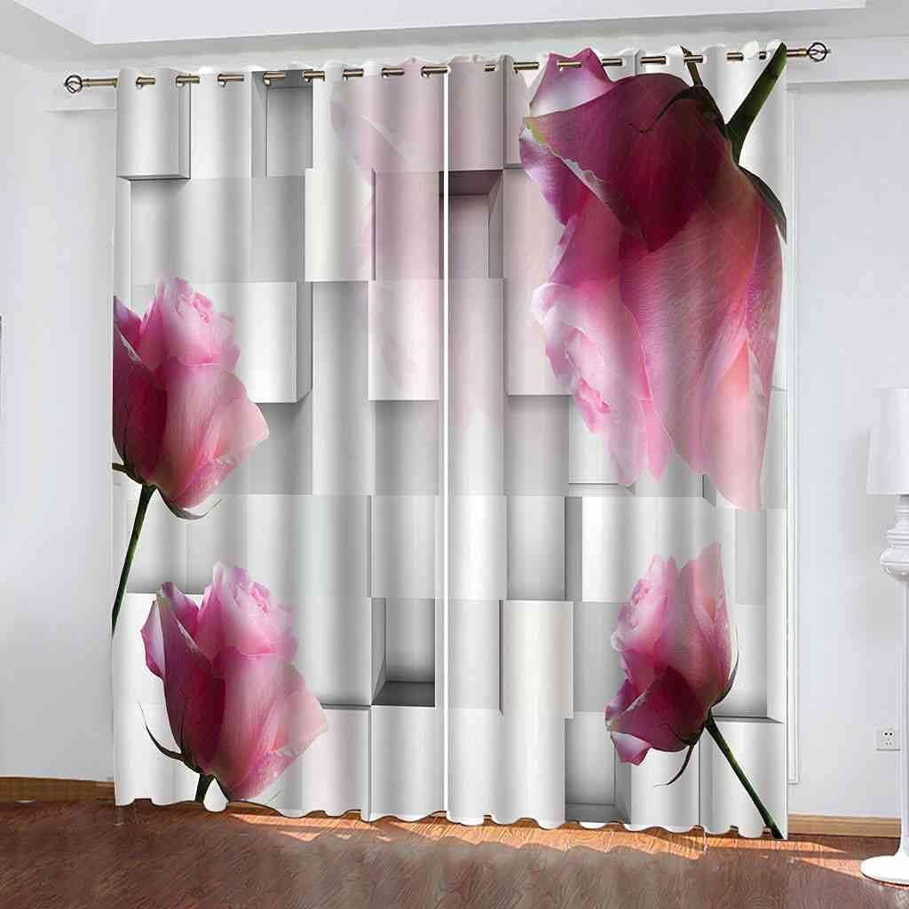 Modern Blackout Curtains with Eyelet 3D Printed Thermal Insulated Window Treatments Geometric Pink Flowers Living Room Bedroom Window Drapes 2 Panel Set 72" X 108" (2XW27.5"xL63")