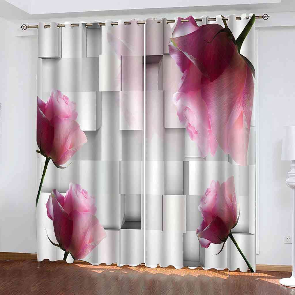 Rideaux occultants fleurs roses isolant thermique et phonique 200x214 cm