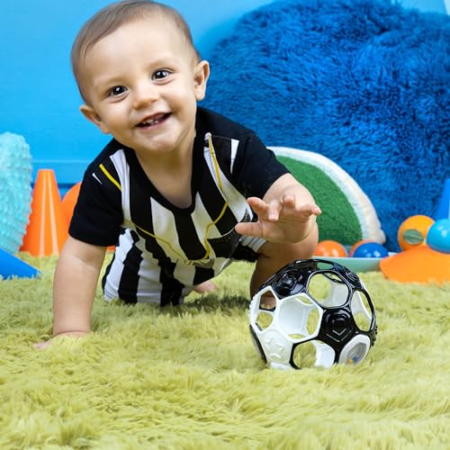 Image of Bright Starts Oball Grippin' Goals Rattle Soccer Ball - Black & White, Easy-Grasp Toy for Newborn and Up