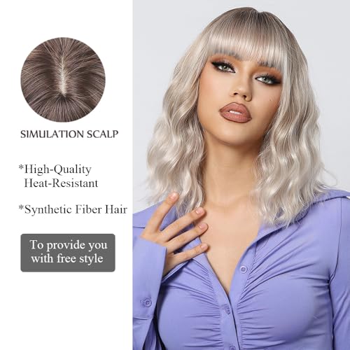 OUFEI Long Ombre Blonde Wig With Bangs Natural Wavy Wigs for Women Natural Synthetic Hair Heat Resistant Wigs for Daily Party Cosplay Wear - Image 3
