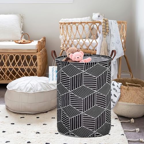 Image of Laundry Basket Canvas Fabric Collapsible Organizer Basket for Storage Bin Toy Bins Gift Baskets Bedroom Clothes Children Nursery Hamper (Black diamond)