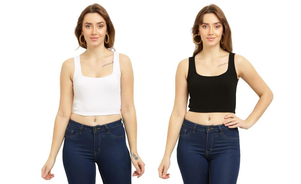 mixfit Women's Stylish & Premium Cotton White & Black Tank Top & Crop Top for Women (Sando-K-B & W-XL)-picture-53