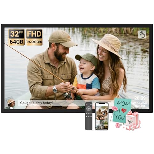 BSIMB 32 Inch Large Digital Picture Frame, Touchscreen 64GB 1920x1080 FHD WiFi Photo Frame Electronic Display Wall Mount Include, Share Pictures/Videos via App/USB/SD, Easy Setup, Gifts for Mom, Black