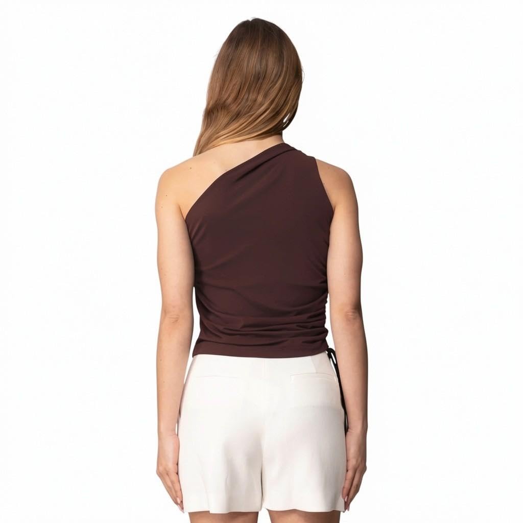 Pinko top monospalla marrone con nodo - marrone, m