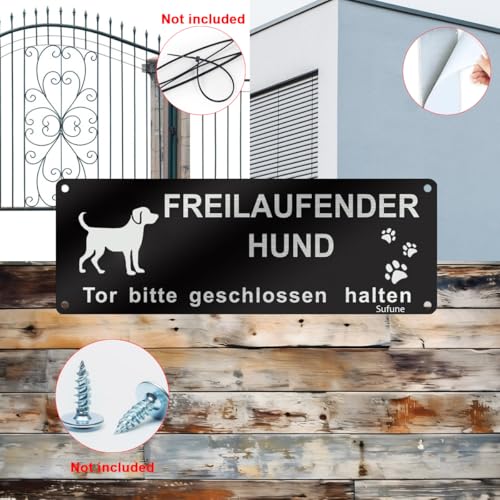 Vorsicht Freilaufender Hund Schild Tor Bitte Geschlossen Halten 25x9cm Aluminium Vintage Schwarz