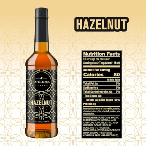 Image of NEW Cafe Le Rou Hazelnut Classic Syrup - 25.4 oz, 1 Pack with 1 Gold Pump Dispensers 25.4 Fl Oz (Pack of 1)