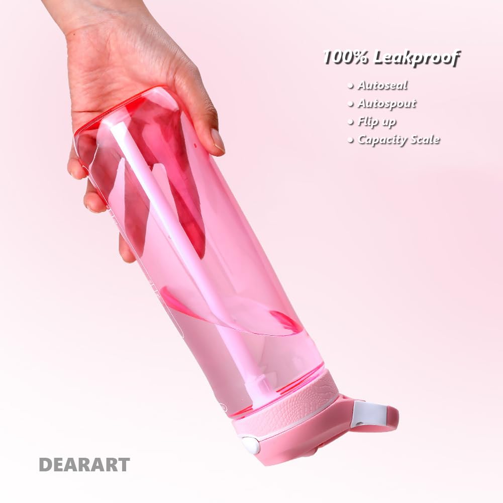 Borraccia Rosa Tritan 750ml Senza BPA – Con Cannuccia Nascosta, Pulsante Di Blocco, Manico, Apertura Larga, Per Donna, Viaggi, Sport, Yoga
