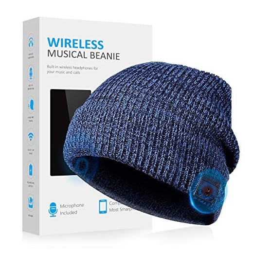Bluetooth Beanie Hat Headphones Headset, Wireless Connection Siri Voice Control Built-in HD Stereo Speakers & Microphone, Knit Cap for Running, Outdoor Sports, Women Men (Blue)