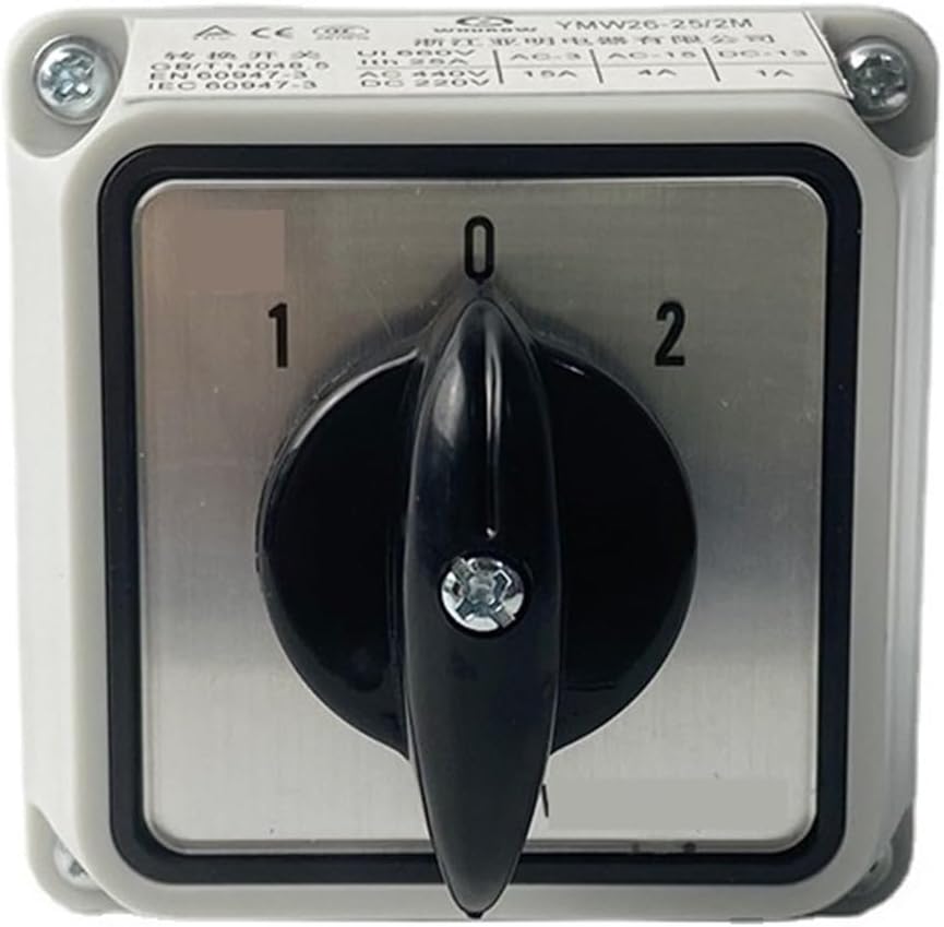 LW26-25/2M Changeover Cam 3 Position Rotary Switch 25A 2 Poles with Enclosure Box Electronic Starter Reversing(Switch Box MOA)
