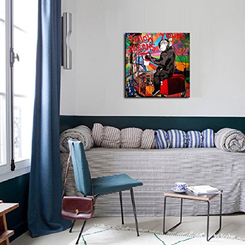 Dvq Art - Framed Canvas Painting Graffiti Monkey Follow Your Dreams Art Wall Picture Animal Street Artwork For Living Room Decor Ready To Hang 1 Pcs #TOP3