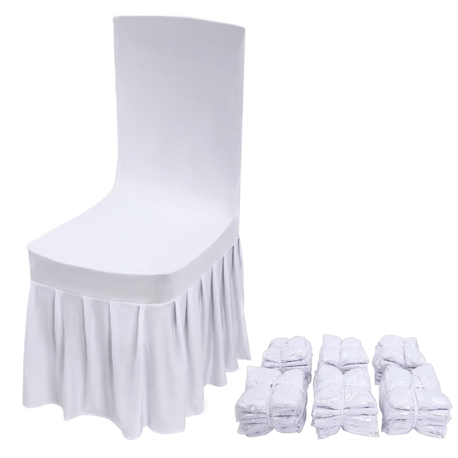 Stuhlhussen Weiß 30 Stück,95% Polyester+5% Elasthan Spandex-Stuhlhussen für Wohnzimmer, universeller Esszimmerstuhl-Schonbezug Stretch Stuhl Slipcover mit Rock, für Hochzeit, Bankett und Party