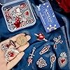 SUNNYCLUE Gothic-Charm-Set – 24 Stück, 12 Stile, rotes Herz, Organ, Flügel, Sarg, Totenkopf, Schmetterling, Motte, Halloween-Schmuckherstellung, DIY-Armband, Ohrringe, Party-Dekoration #2