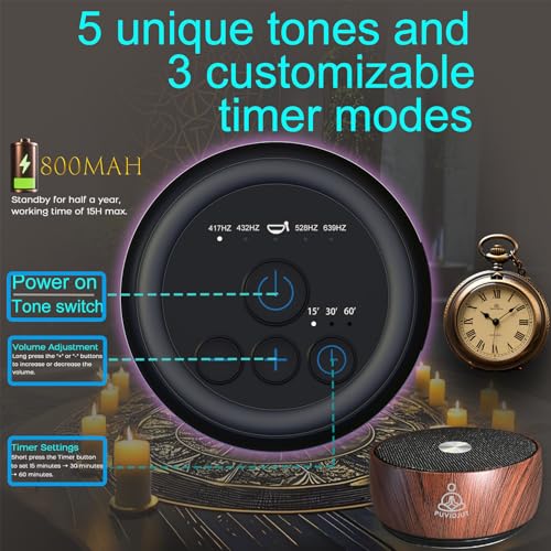 PUVIDJUT Sound Frequency Machine,Meditation Generator Instrument,Tone Device Tools - Solfeggio Frequencies Bath for Yoga, Mindfulness, Vibration System of Chakra Balancing, 5 Tones, 3 Timers - Image 9
