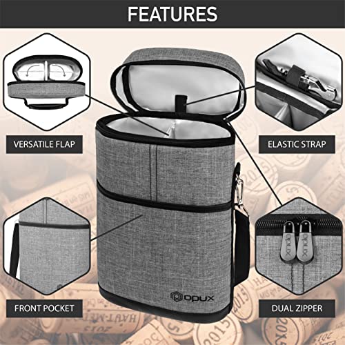 opux 2 Bottle Wine Carrier Tote, Insulated Leakproof Wine Cooler Bag, Wine Travel Bag for Picnic BYOB Beach, Portable Wine Bottle Carrying Case, Gift for Wine Lover Women Men Christmas, Heather Grey by opux - Image 4