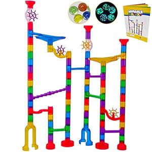 WhizBuilders Marble Run Sets for Kids: 138Pcs Marble Race Track Marble Maze Games , Fun Glow in Dark Glass Marbles…