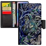 utaupia Coque pour Apple iPhone 12 Mini Cuir Rabat Portrait Street Art Pas Cher Smartphone Femme Bleu Visage immeubles Artisanat Arbre Fantaisie