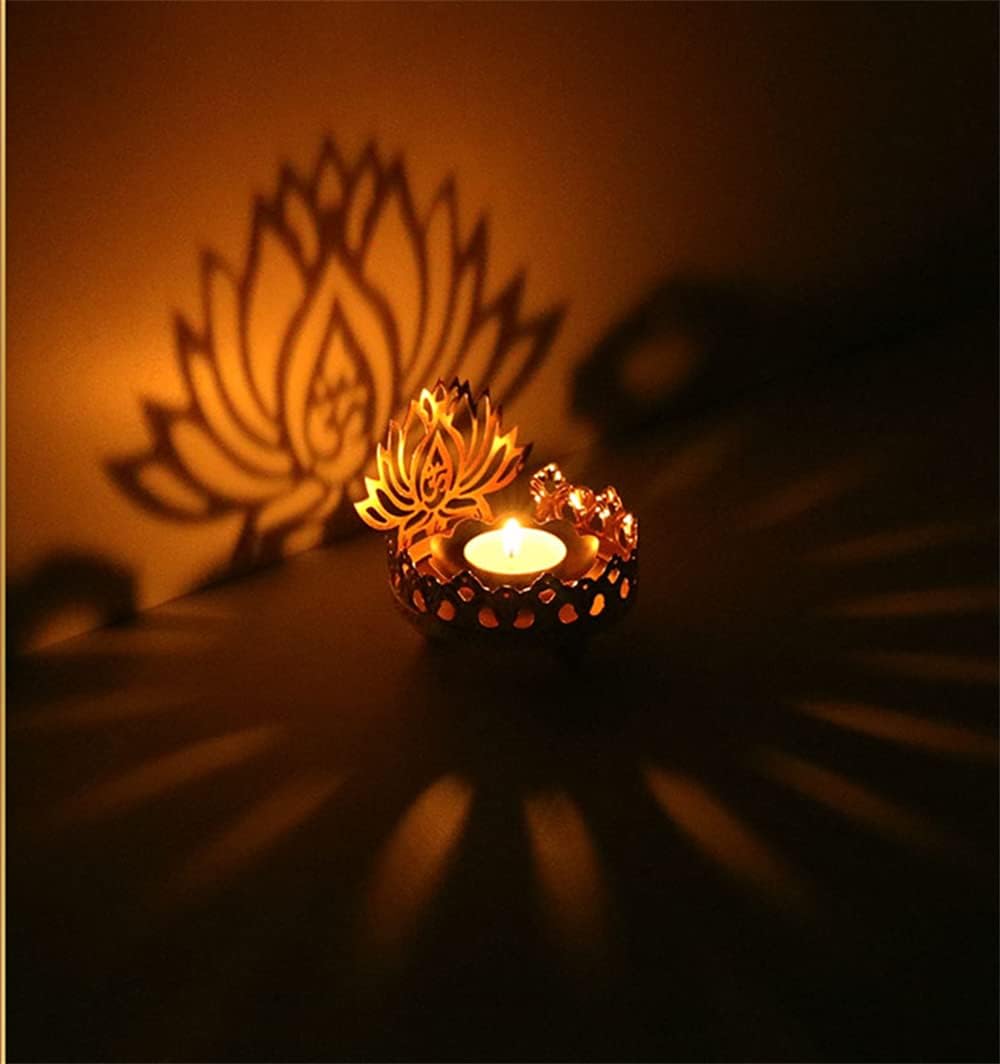Ghee Lamp Butter Lamp Holder Golden Cup Candle Holder Tibetan Brass Oil Lamp Buddhist Altar Supplies Metal Hollow Carved Light Shadow Art Candle Holder (Lotus)