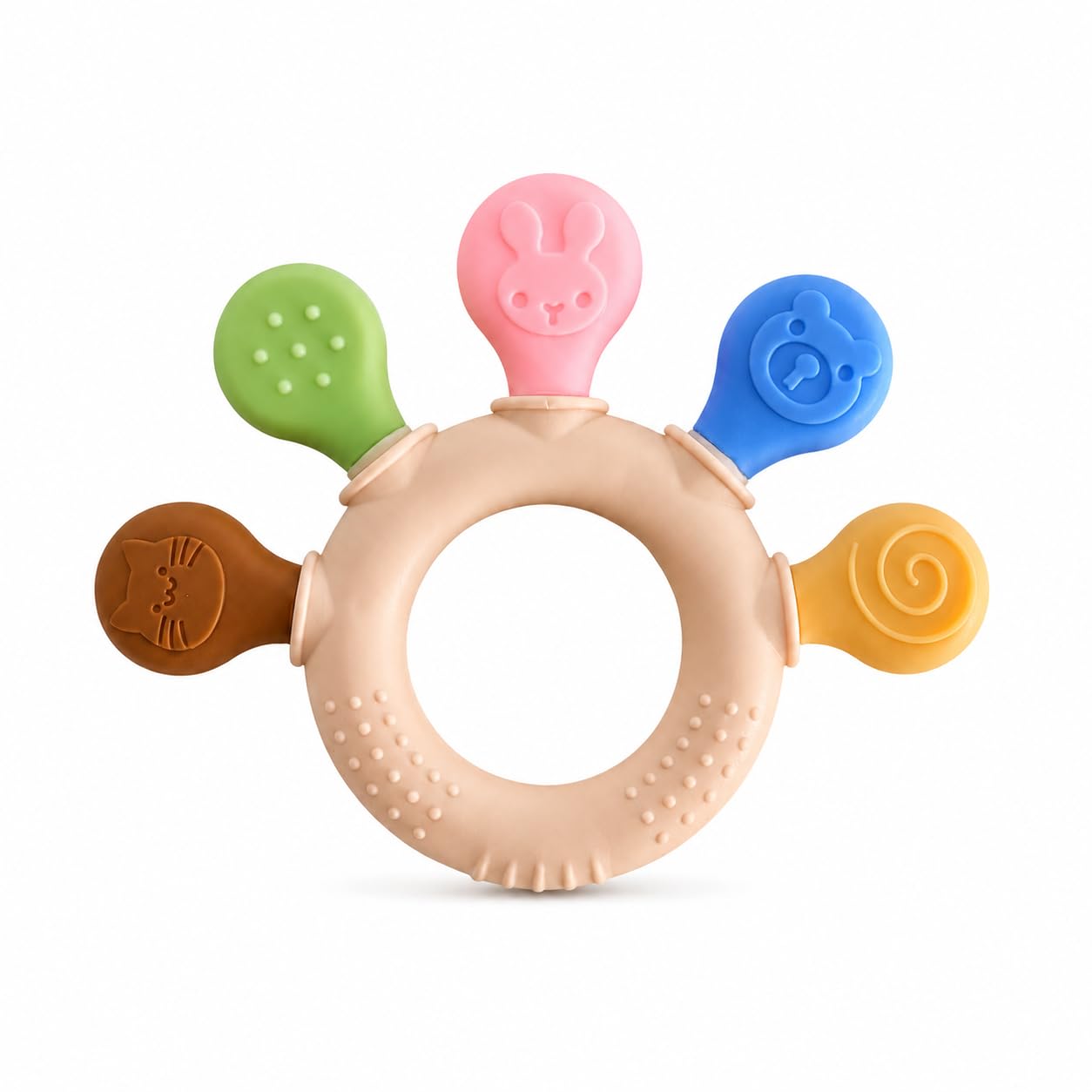 Baby Teether Silicone Teething Toy - BPA Free Food Grade Ring for Infants & Newborns - Textured Sensory Chew Toy for Gum Relief - 3-12 Months Molar Teether with Bear & Bunny Animal Designs-image-36