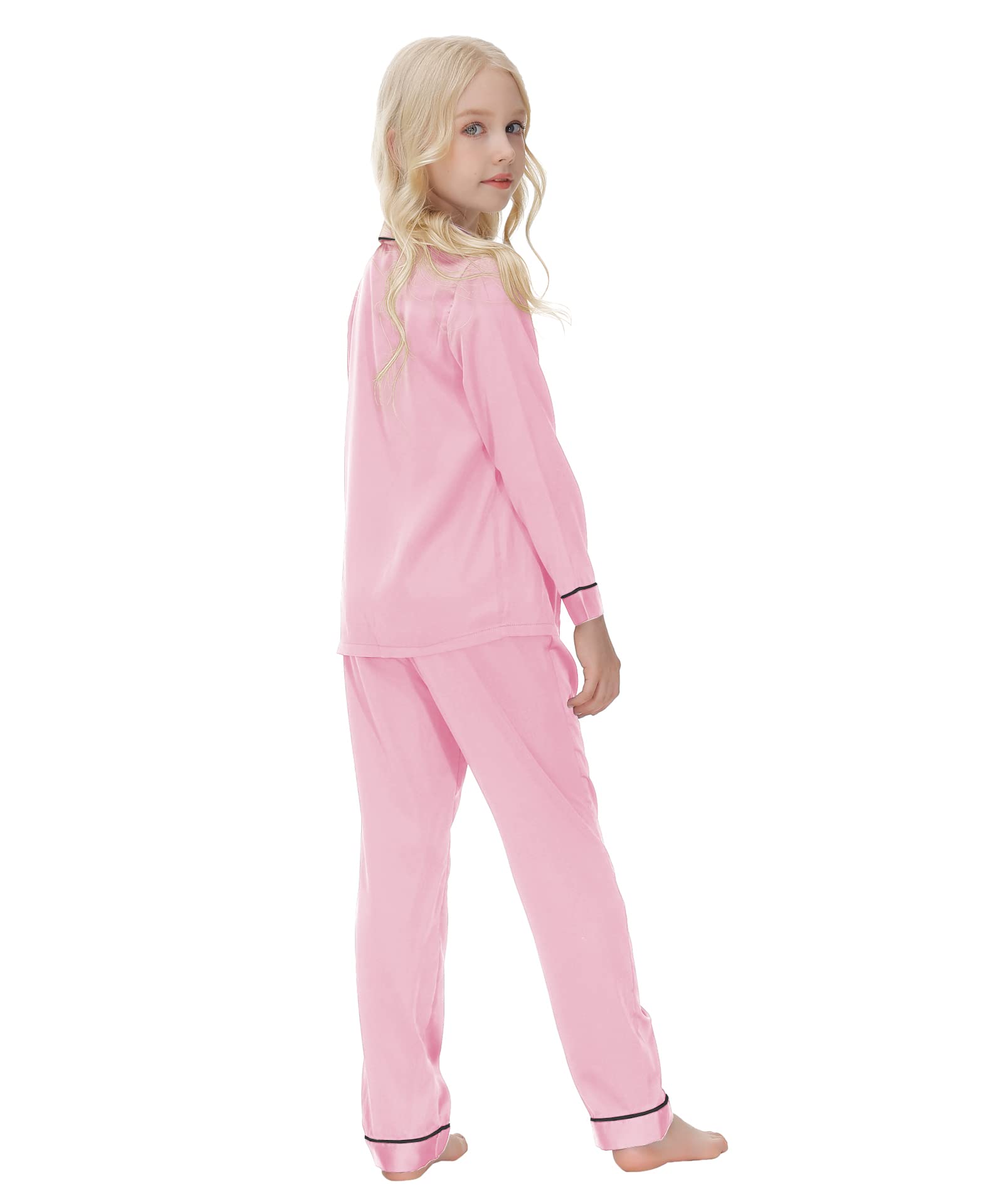 Verve Jelly Enfants Bébé Fille Garçon Satin Pyjama Ensemble À Manches Longues Hauts Boutonnés Pyjama Chemise + Pantalon Long Bas Pantalon Vêtements De Nuit Tenues