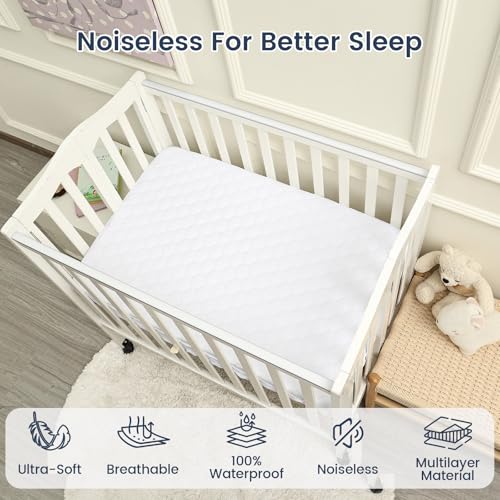 Image of david's kids 2 Pack 38''x25'' Waterproof Mini Crib Mattress Protector, Fitted Pack N Play, Playard and Mini Crib Mattresses, Ultra Soft Breathable Pad Cover for Boys Girls Neutral, White