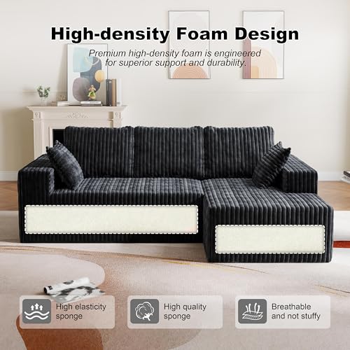 Image of 95 inch Modular Sectional Sofa - Memory Foam Sectional Couches with Deep Seat and Side Pockets,Modular Sofa Couches L-Shape Couch with Chaise, Boneless couches for living room(Black, 95 inch+Right Chaise)