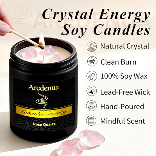 Image of Lavender Candle | Scented Candle Gifts for Women Men, Aromatherapy Candles with Crystals - 7oz Soy Candles for Home Scented - Birthday Gifts for Mom, Sister, Friends, Meditation, Yoga, Relaxation