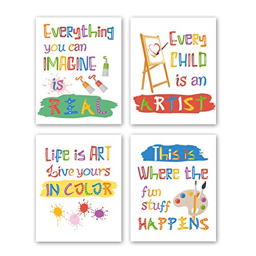 Image of CHDITB Unframed Colorful Art Print Inspirational Quotes&Saying Painting Watercolor Words Wall Art,Set of 4(8''x10'') Canvas Ink Splatter Palette Picture for Study Kids Room Classroom Decor